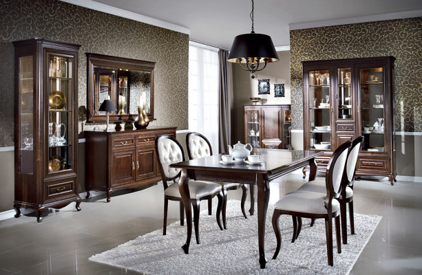 9-piece dining room set suite table dresser mirror display cabinet cupboard