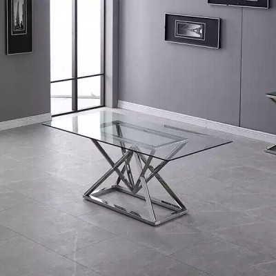 Designer dining room modern glass table stainless steel tables stainless steel frame