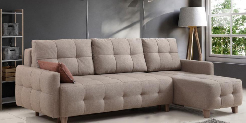 Beige corner sofa upholstery living area fabric sofas L-shaped set new