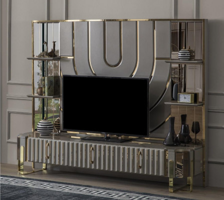 TV stand RTV lowboard sideboard living room gold gray luxury wood new