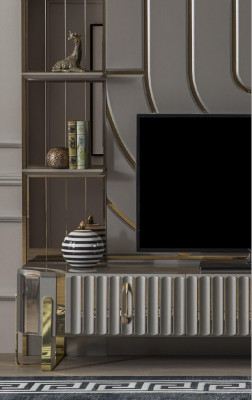 TV stand RTV lowboard sideboard living room gold gray luxury wood new