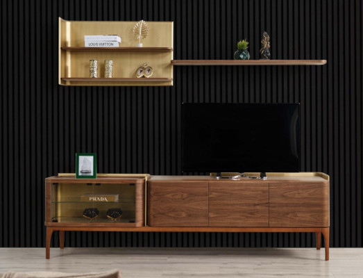 Sideboard Shelves RTV Lowboard TV Stand Cabinet Wood Brown Set