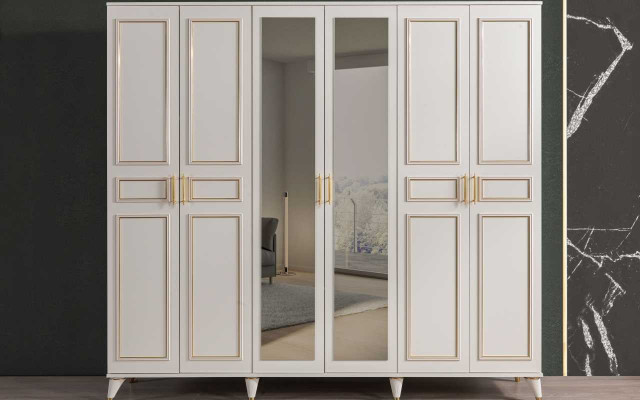 White bedroom furniture wood glass cabinet textile double bed nightstands