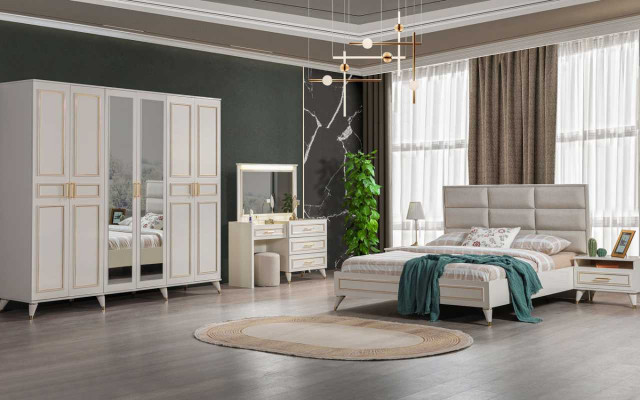 Bedroom Designer Double Bed Luxury Dressing Table Noble Stool 7-piece Set