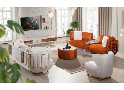 Modern orange-white living room furniture three-seater coffee table wooden furniture