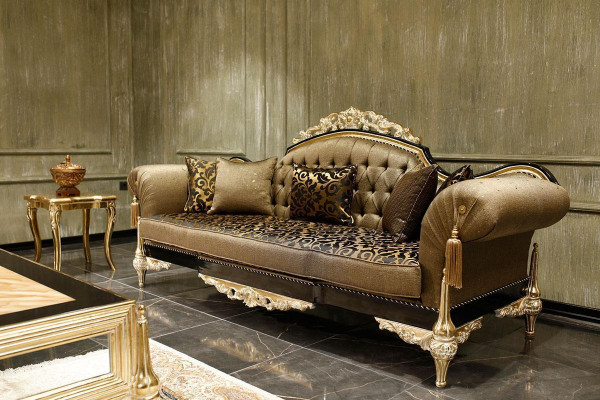 Brown Chesterfield Living Room Sofas 3-Seater Textile Armchair Coffee Table