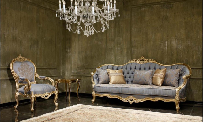 Classic gray living room sofas Chesterfield couches three-seater armchair