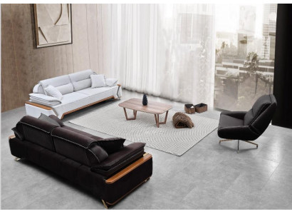 Black and white sofa set 2x three-seater luxury armchair stylish couches