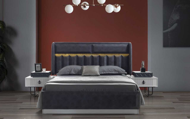 Gray-white bedroom furniture textile bed nightstands luxury cabinets new