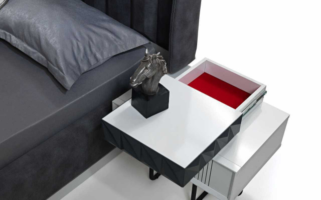 Gray-white bedroom furniture textile bed nightstands luxury cabinets new