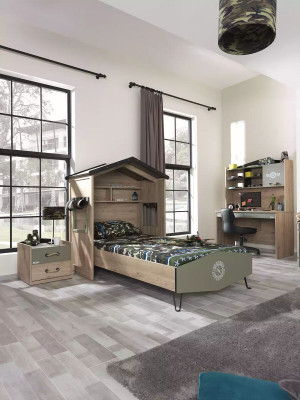 Bed frame children's furniture set children's room suite bed green 4-piece wood
