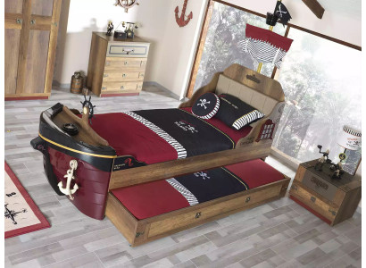 Pirate Set Bed Frame Youth Bed Wood Brown 3-piece Set Children's Room