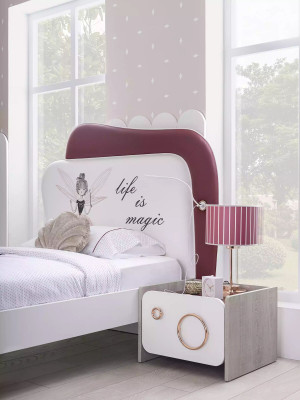 Modern children's room set: wooden furniture, children's bed, desk, shelf.