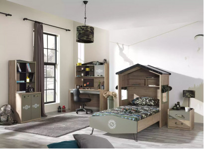 Children's furniture luxury children's room set bed green bed frame 5-piece wood