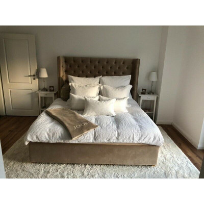 Chesterfield Bed Upholstered Double Hotel Beds Bedroom 140x200cm Brown New