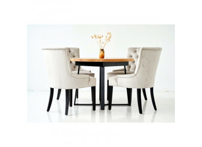 Dining set: Table + 4 Chesterfield chairs, wooden seat upholstery set