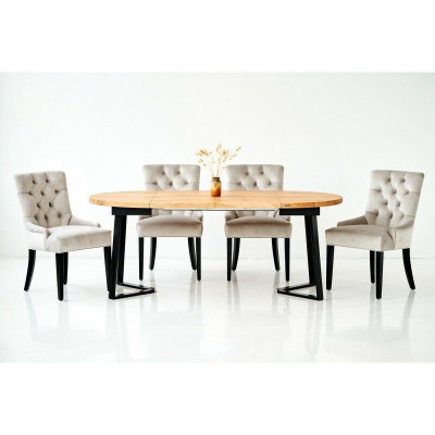 Dining set: Table + 4 Chesterfield chairs, wooden seat upholstery set