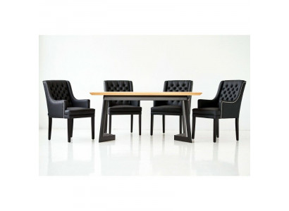 Modern oval dining table designer black Chesterfield chairs 7-piece set