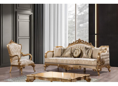 Golden Couch Classic Sofa Set Upholstered Furniture 3+1 Coffee Table Fabric