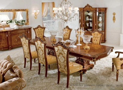 Dining room furniture set with dining table, chairs, display cabinet, sideboard, mirror, 12-piece set.