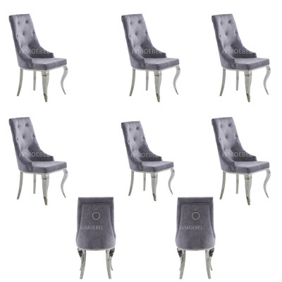 6x Chesterfield Designer Upholstered Chairs Textile Seat Set New