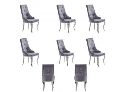 6x Chesterfield Designer Upholstered Chairs Textile Seat Set New