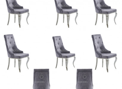 6x Chesterfield Designer Upholstered Chairs Textile Seat Set New
