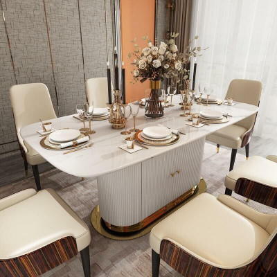 Luxury Noble Wood Leather Chairs Chair Group Suite 6x Armchair Set