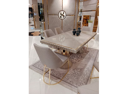 4x chairs chair group upholstery design furniture dining room textile