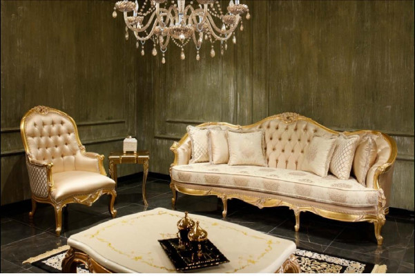 Beige Living Room Chesterfield Sofa Set Classic 3-Seater Armchair