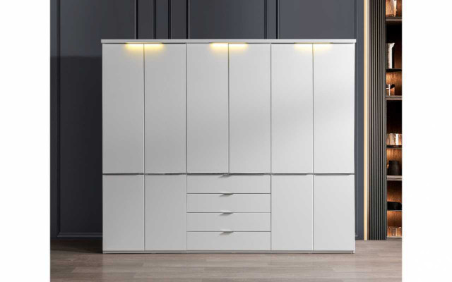 White bedroom furniture textile bed large wardrobe nightstands