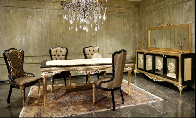 Dining group set dining room dining table set 7-piece luxury brown noble wood