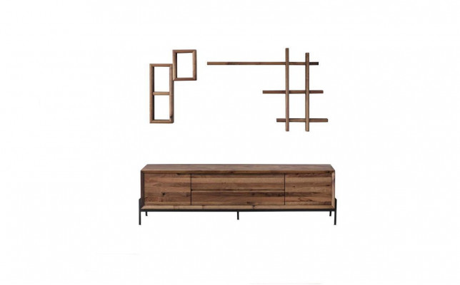 Brown Modern 3-Door Sideboard with Shelves Living Room Wooden Furniture