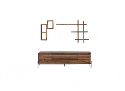 Brown Modern 3-Door Sideboard with Shelves Living Room Wooden Furniture