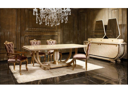 Classic Dining Room Set Noble Dining Table 4x Chairs Sideboard Display Cabinet 8-piece Set