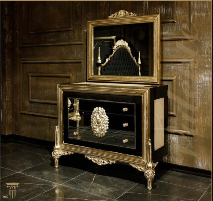 Black bedroom set luxury bed 2x nightstands dresser wardrobe