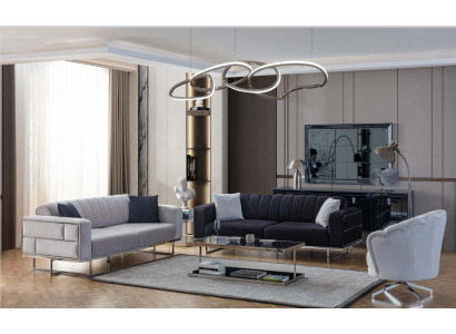 Gray living room couches designer upholstered three-seater textile armchair 3-piece set
