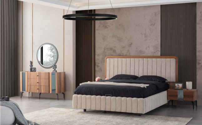 Bright bedroom furniture double bed dressing table mirror 2x nightstands