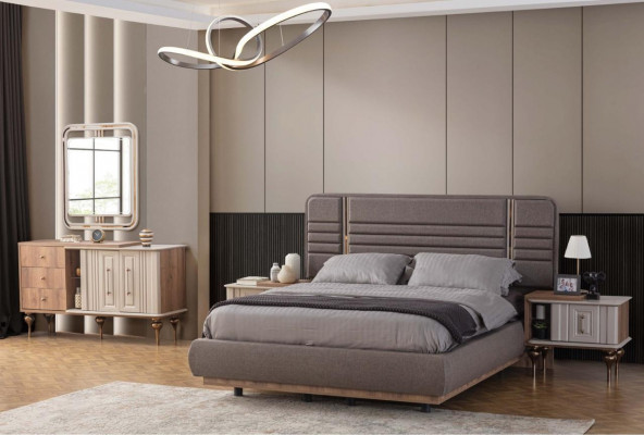 Noble bedroom set upholstered bed nightstands vanity table mirror