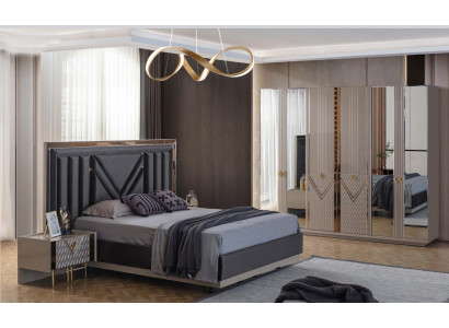Gray bedroom furniture double bed wardrobe nightstands 4-piece set