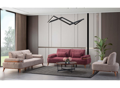 Beige-pink sofa set exclusive three-seater upholstered 3-seater single seater