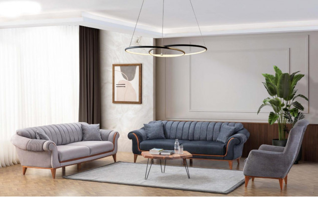 Blue-Grey Living Room Set Modern Sofa Set 3+3+1 Seater Armchair New