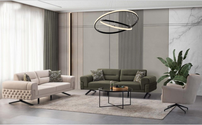 Dark green living room exclusive couch set 2x 3-seater single seater sofa