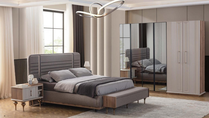 Exclusive bedroom bed glass cabinet wood nightstands 4-piece luxury set