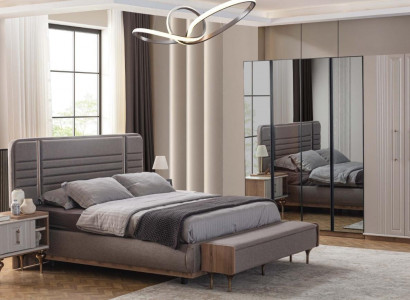 Exclusive bedroom bed glass cabinet wood nightstands 4-piece luxury set