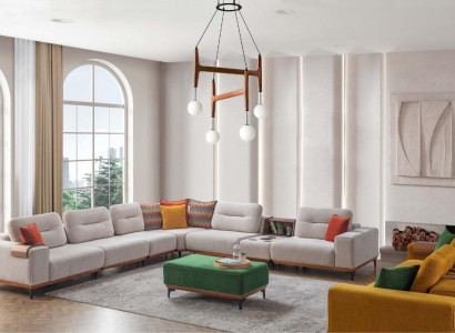 Designer living room corner sofa luxury L-shaped couch upholstery stool 2-piece new