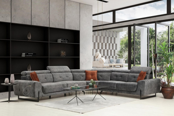 Gray corner sofa designer living room sofa couch L-shape upholstery luxury furniture modern