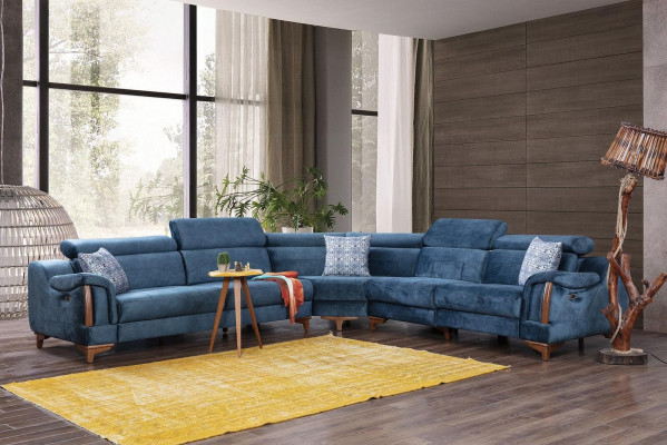 Sofa L-Shape Modern Blue Corner Sofa Couch Living Room Design New Furniture