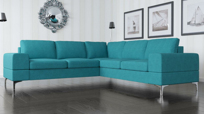 Couch corner sofa textile living room design modern L-shape turquoise furniture luxury sofas