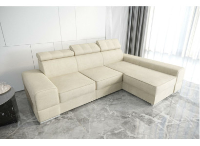 Design corner sofa L-shaped couch leather beige living room elegant luxury modern furniture